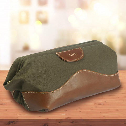 Buy Personalized Forest Green Leather Toiletry Bag