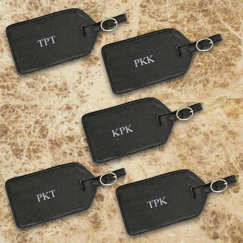 Buy Personalized Set of 5 Black Leather Luggage Tags