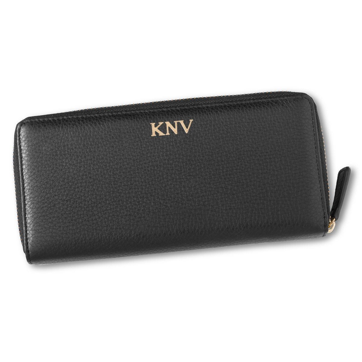 Personalized Women's Black Borello Leather Zip Wallet