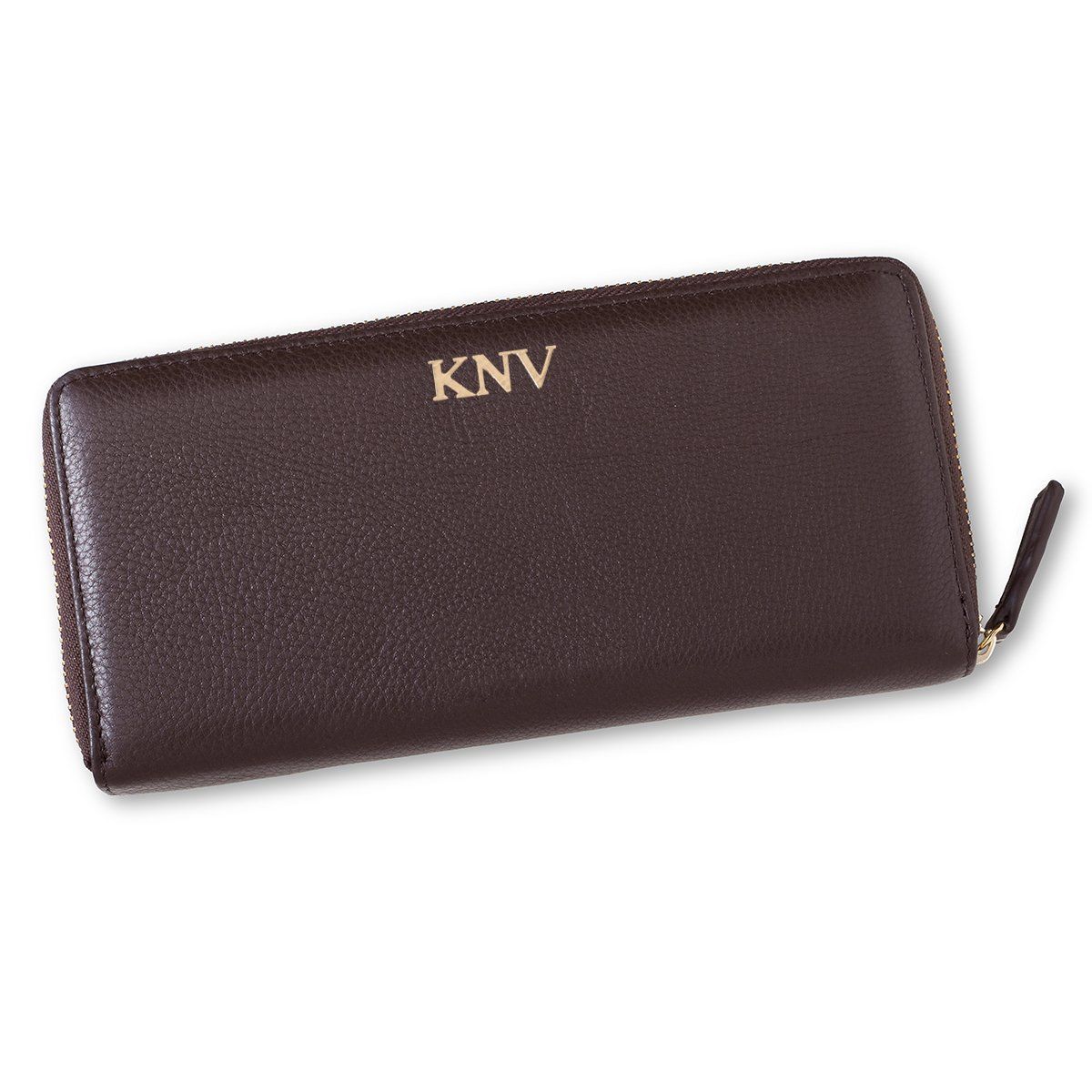 Personalized Women&#039;s Brown Borello Leather Zip Wallet