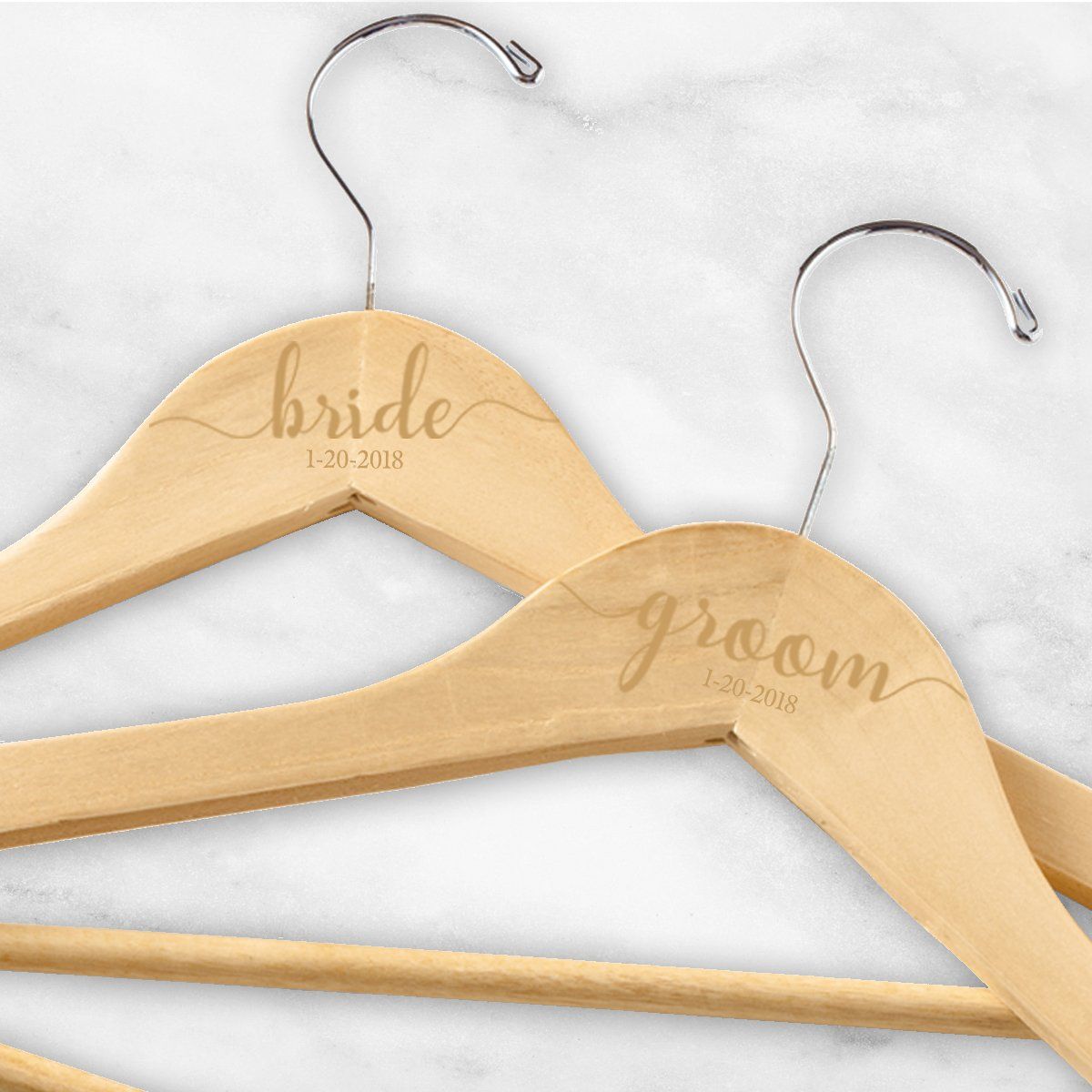 Personalized Bride/Groom Wooden Hangers - Set of 2