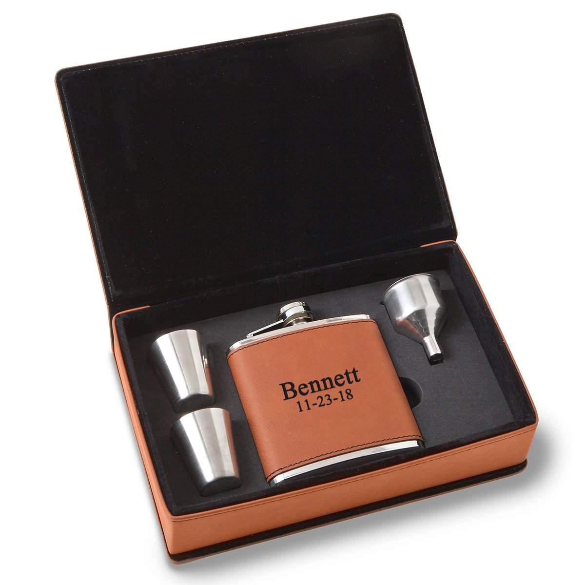 Personalized 6 oz Rawhide Flask Gift Set