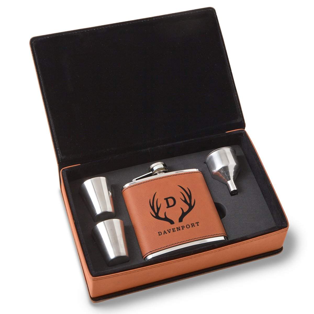 Personalized 6 oz Rawhide Flask Gift Set
