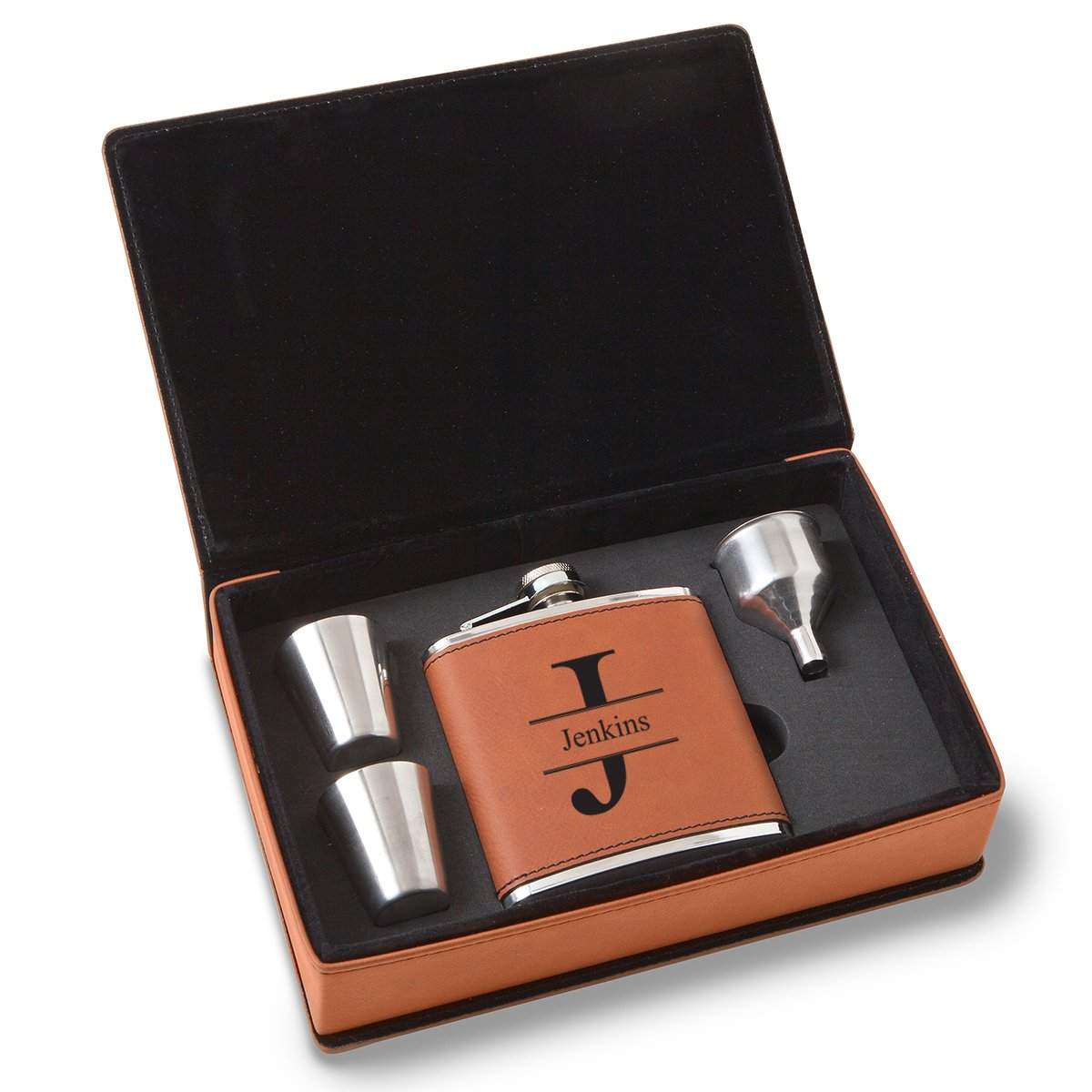 Personalized 6 oz Rawhide Flask Gift Set