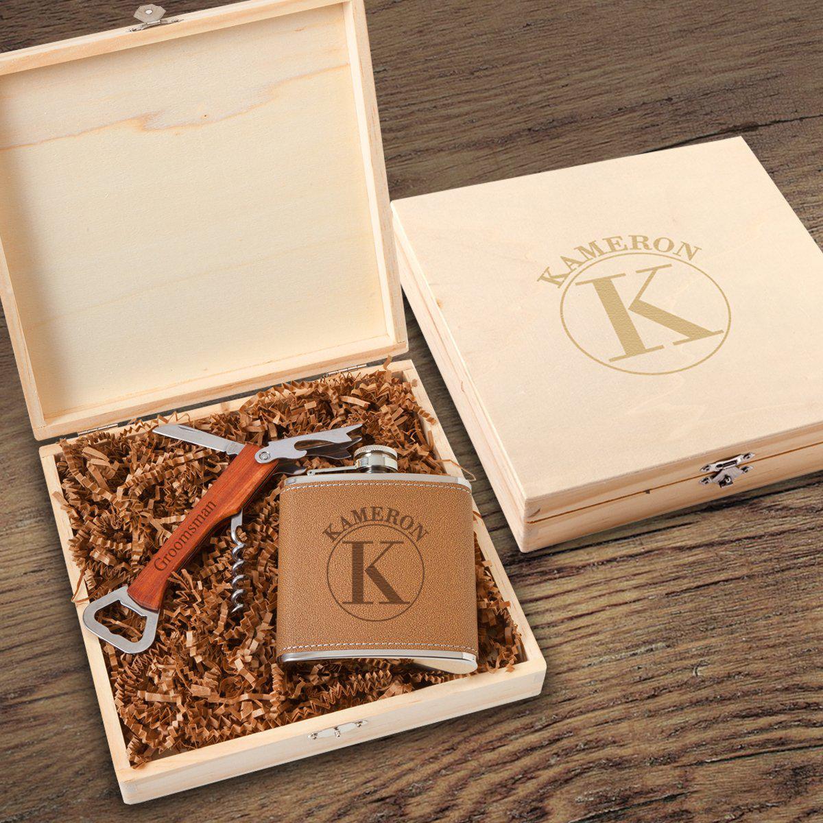 Personalized Kelso Groomsmen Flask Gift Box Set