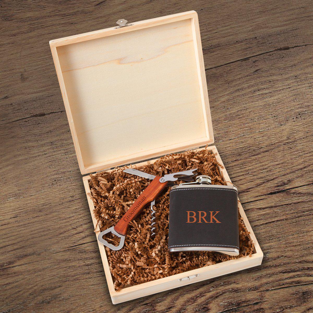 Personalized Dunbar Groomsmen Flask Gift Box Set