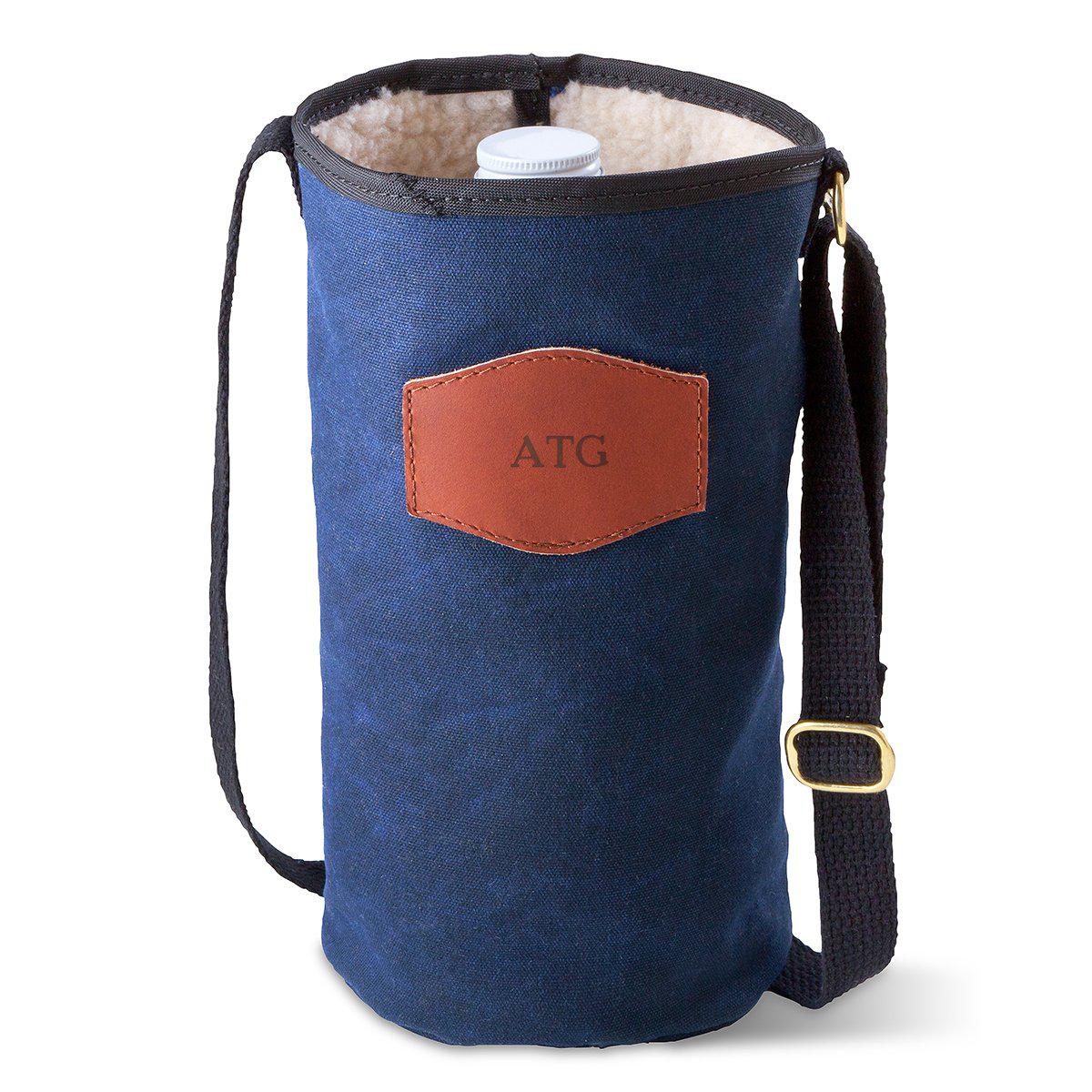 Personalized Waxed Canvas Blue Growler Carrier Personalized Waxed Canvas Blue Growler Carrier