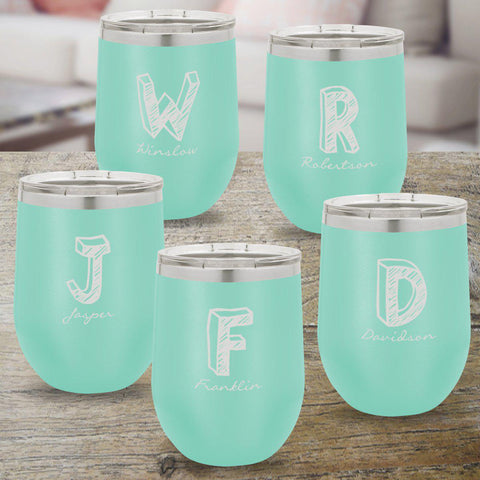 Buy Set of 5 Personalized Teal 12oz. Insulated Wine Tumblers