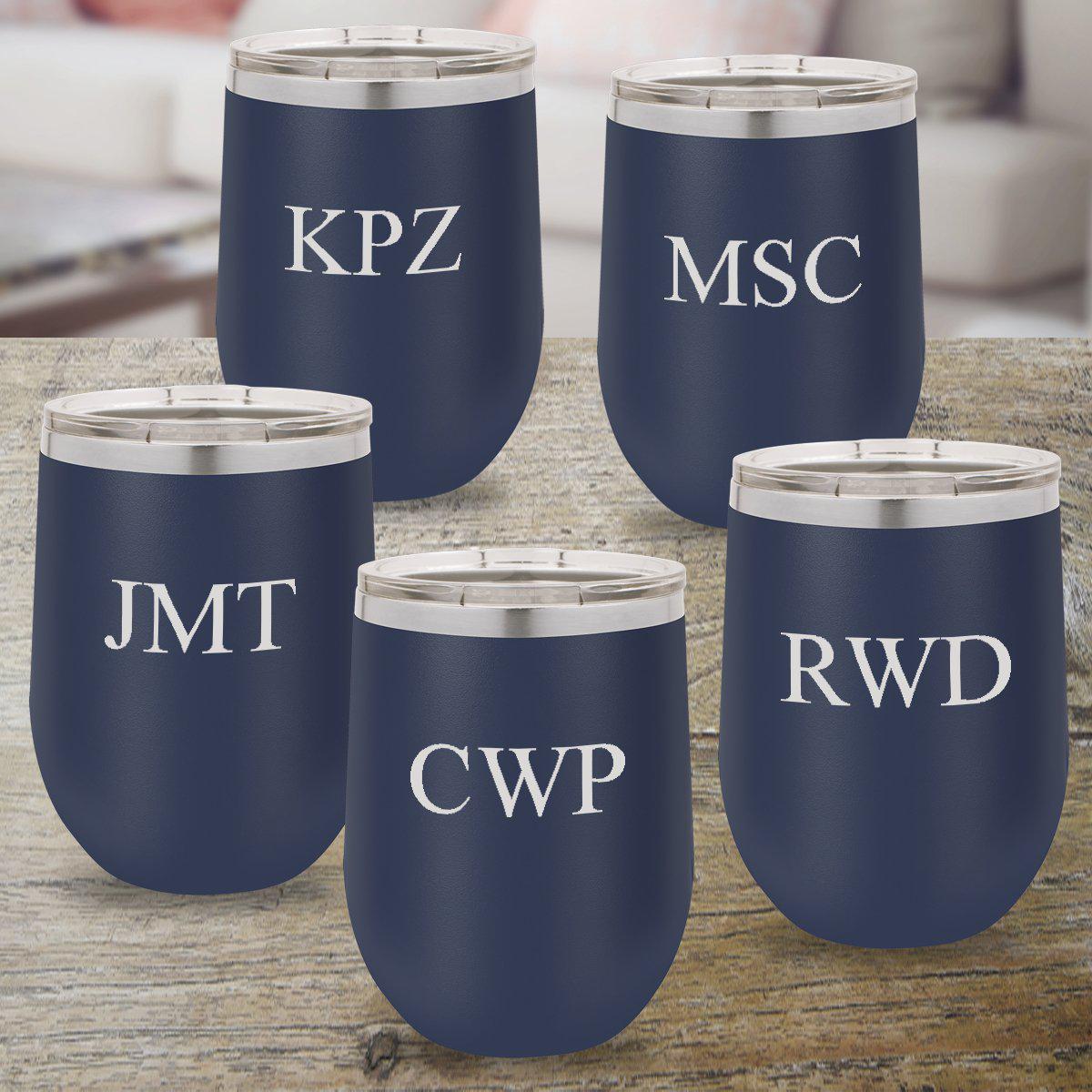 Personalized Bridesmaid Set Of 5 12 Oz. Insulated Wine Tumbler - Navy