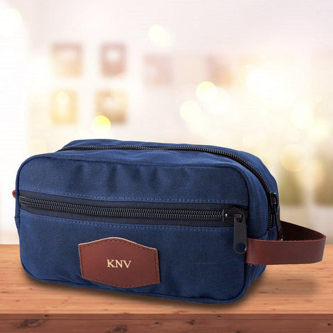 Buy Personalized Men's Blue Waxed Canvas Toiletry Bag