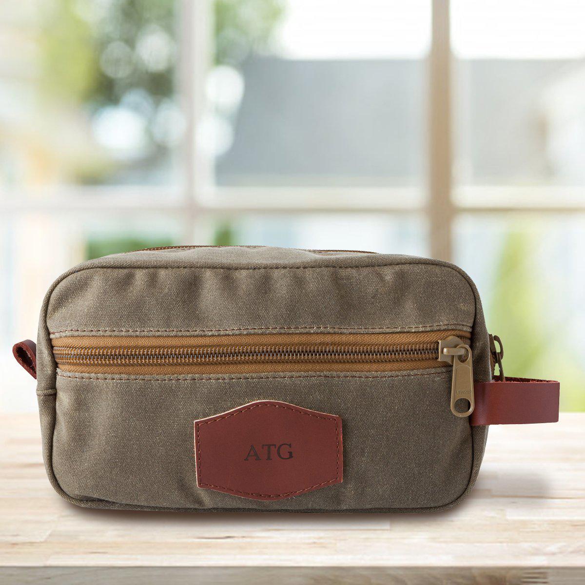 Personalized Waxed Canvas Field Tan Men's Toiletry Bag Personalized Waxed Canvas Field Tan Men's Toiletry Bag