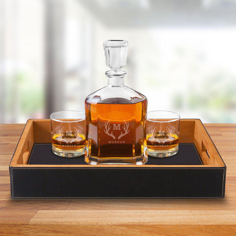 Buy Personalized Decanter Set with Black Serving Tray & 2 Lowball Glasses