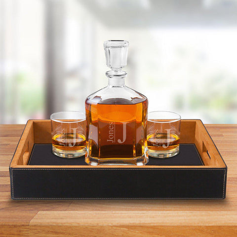 Buy Personalized Decanter Set with Black Serving Tray & 2 Lowball Glasses