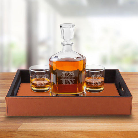 Buy Personalized Decanter Set with Serving Tray & 2 Whiskey Glasses