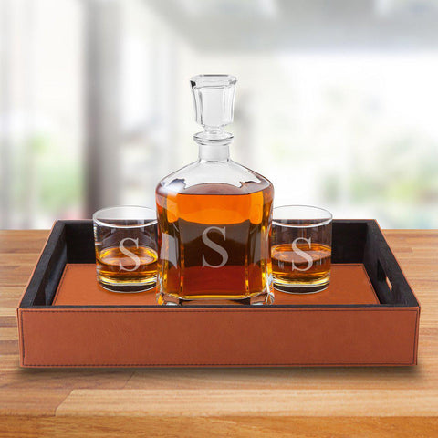 Buy Personalized Decanter Set with Serving Tray & 2 Whiskey Glasses