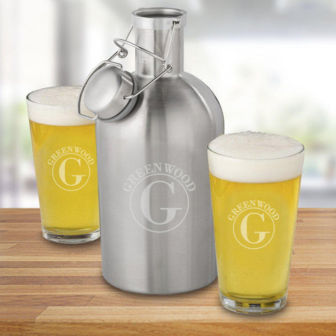 Buy Personalized Stainless Steel Growler Set with 2 Pint Glasses