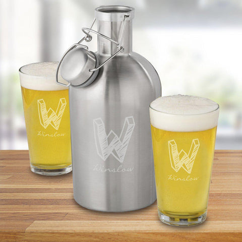 Buy Personalized Stainless Steel Growler Set with 2 Pint Glasses