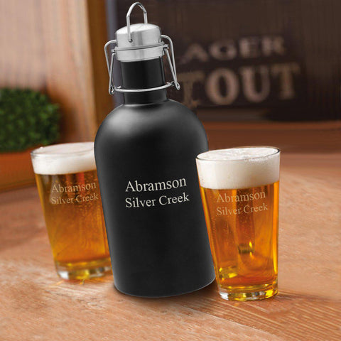 Buy Personalized Black Growler Set with 2 Pint Glasses - 64oz.