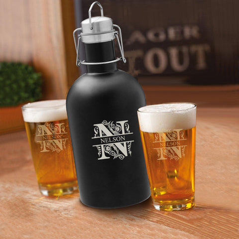 Buy Personalized Black Growler Set with 2 Pint Glasses - 64oz.