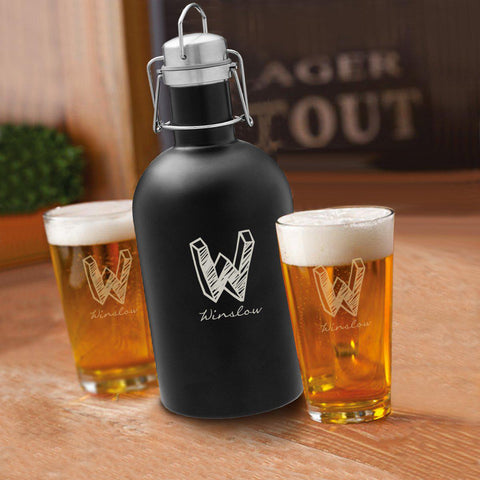 Buy Personalized Black Growler Set with 2 Pint Glasses - 64oz.