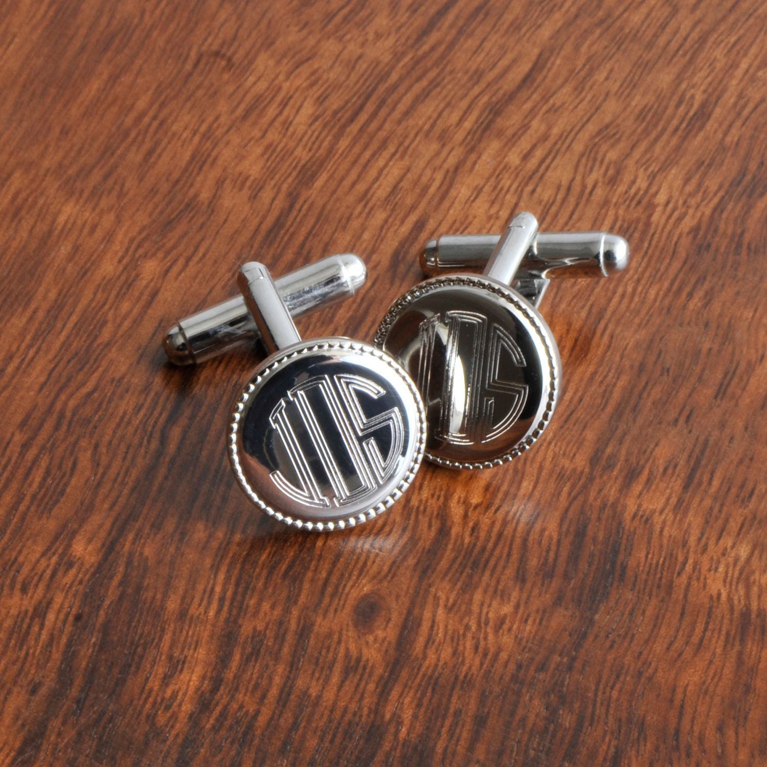 Personalized Cufflinks - Silver Round Beaded