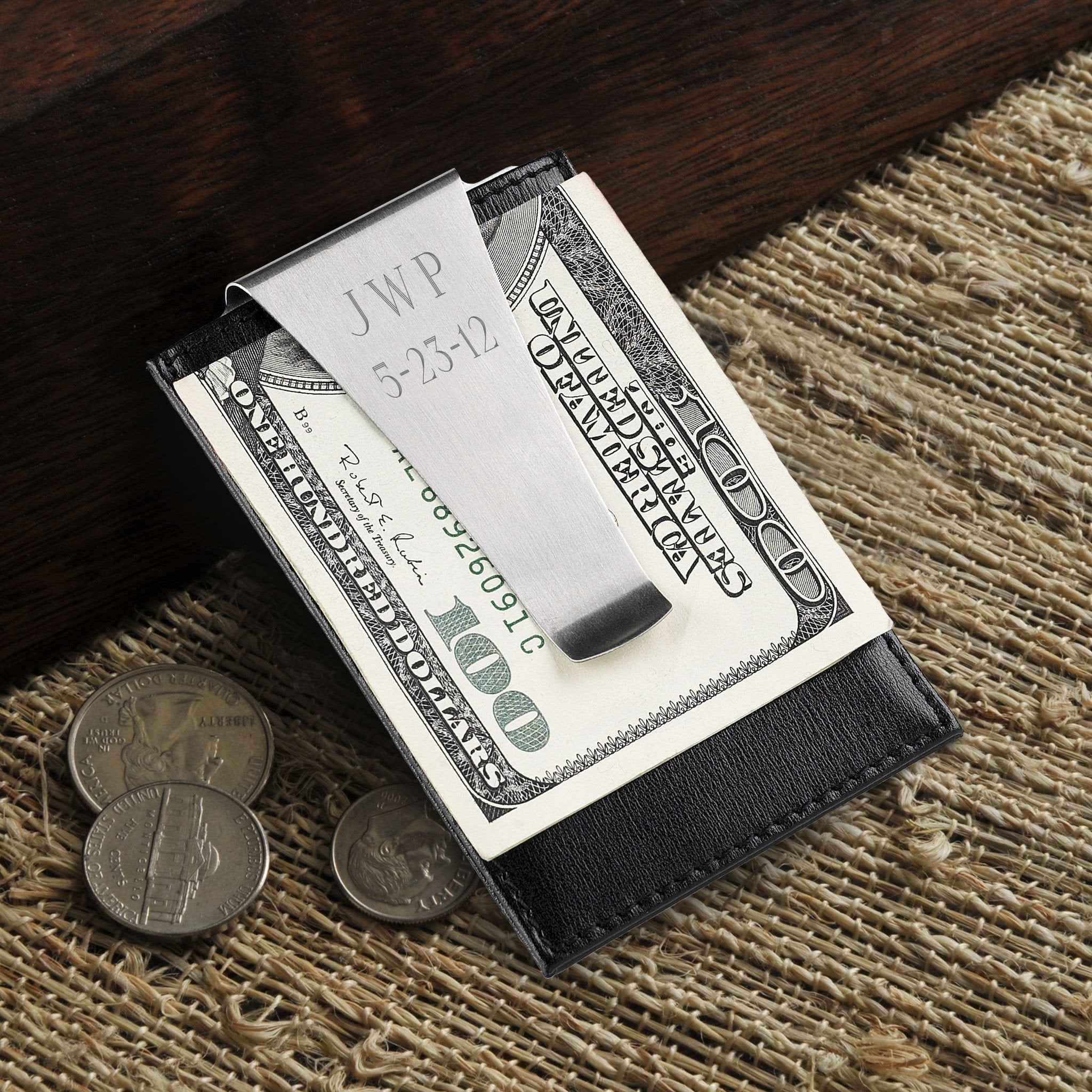 Personalized Leather Money Clip/Credit Card Holder