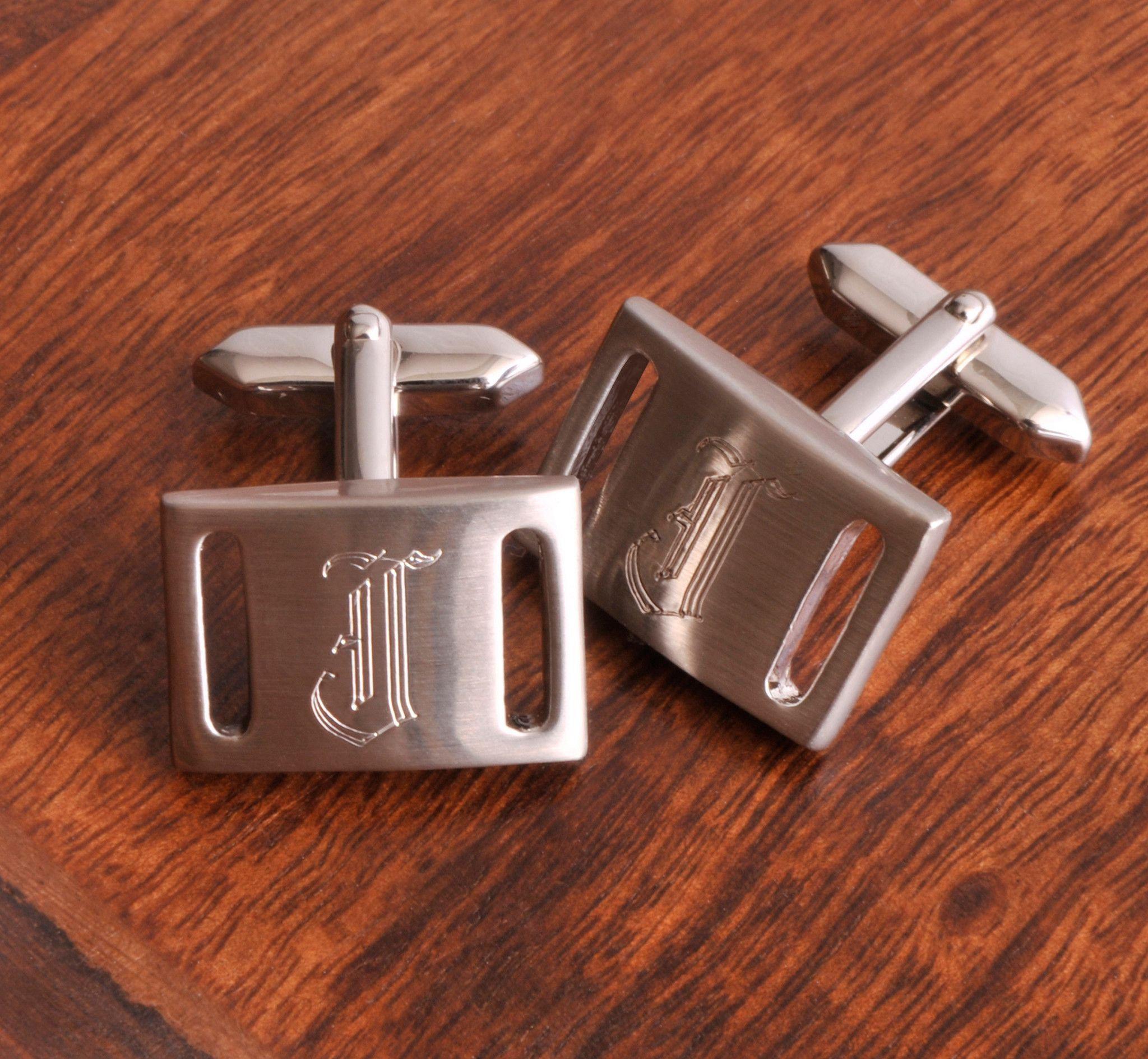 Personalized Brushed Silver Engraved Cufflinks - Marlon
