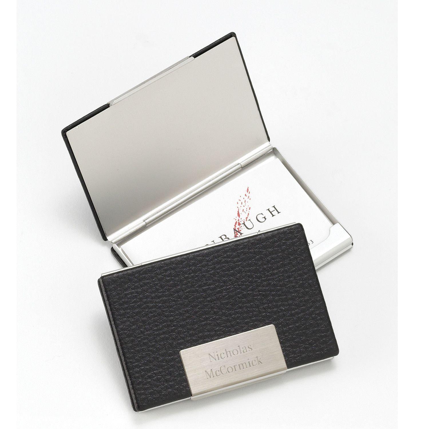 Personalized Business Card Holder - Black Leather - Executive Gifts