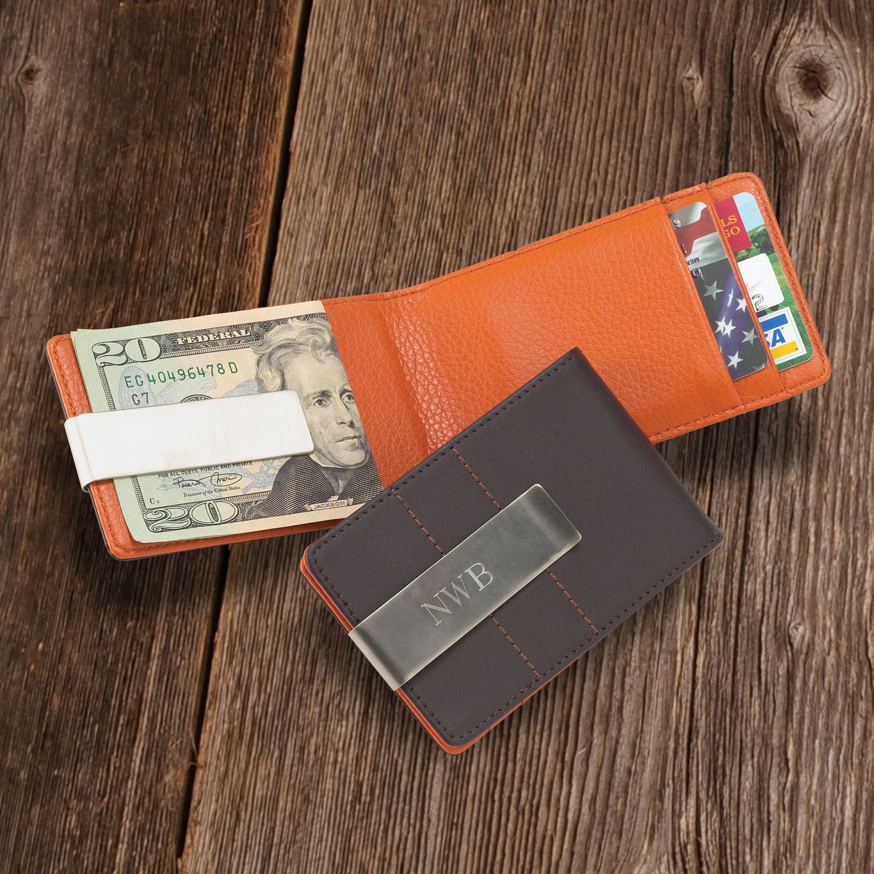 Personalized Metro Leather Wallet &amp; Money Clip