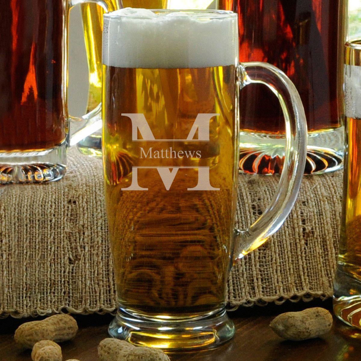 Personalized Beer Mugs - Glass - Slim - Monogrammed - 18 Oz.
