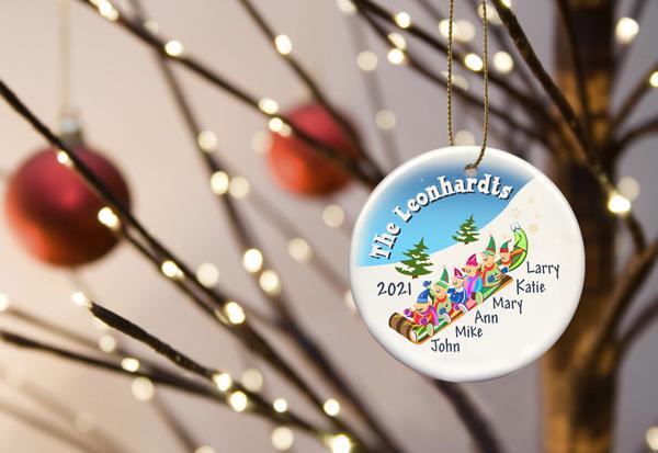 Personalized Elves Family Ceramic Ornament