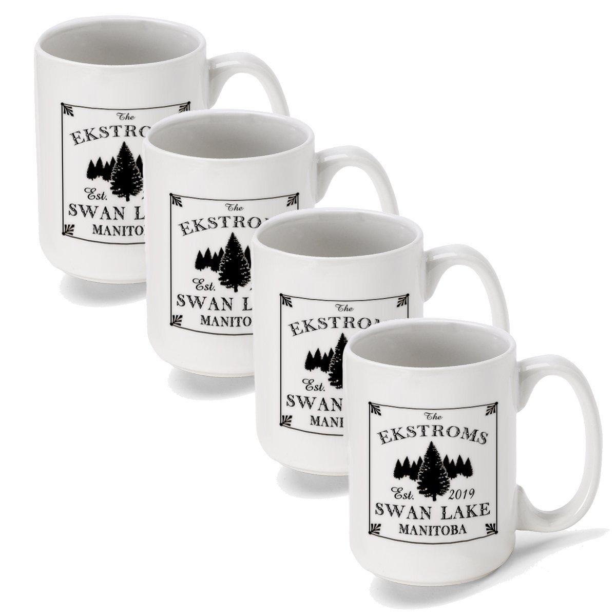 Set of 4 - Personalized Lake House and Cabin Coffee Mugs