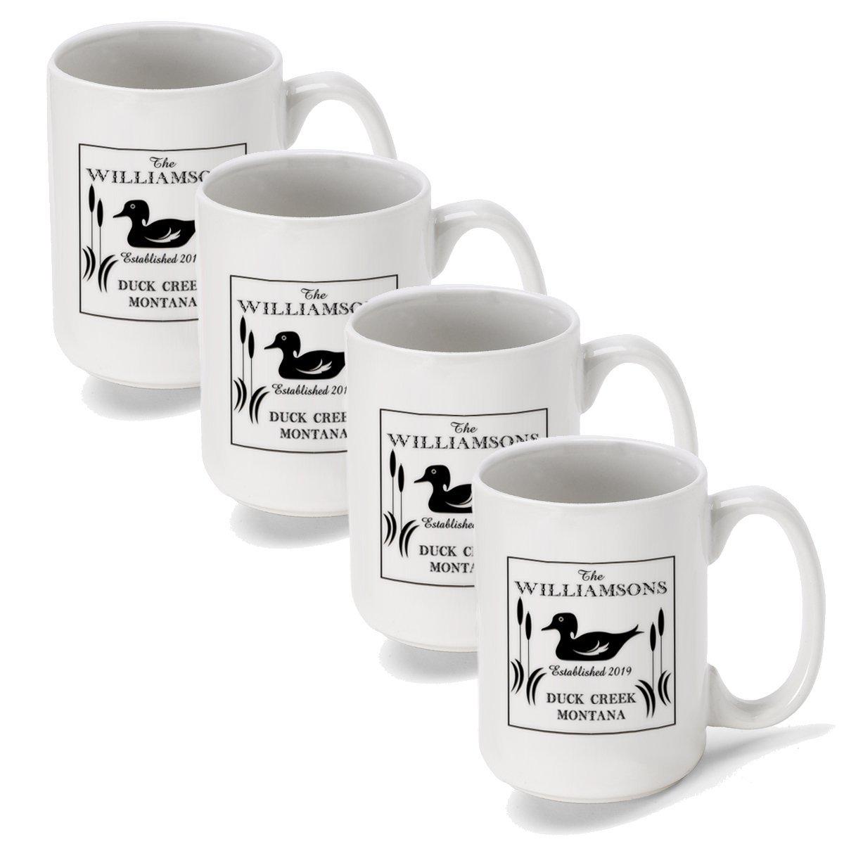Set of 4 - Personalized Lake House and Cabin Coffee Mugs