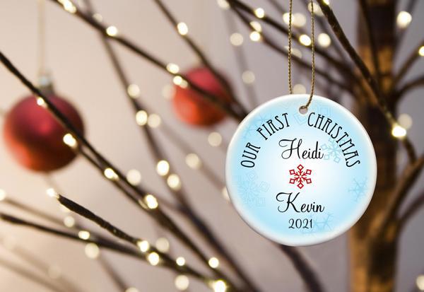 Our First Christmas Personalized Ceramic Ornament for Couples
