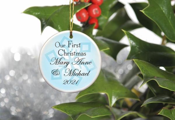 Our First Christmas Personalized Ceramic Ornament for Couples