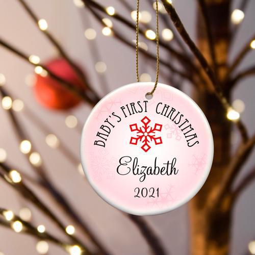 Personalized Baby Girl&#039;s First Christmas Ceramic Ornament