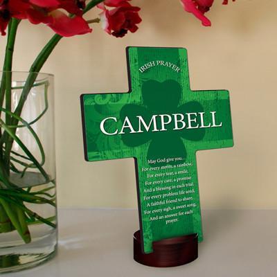 Personalized Irish Blessing Shamrock Cross with Stand