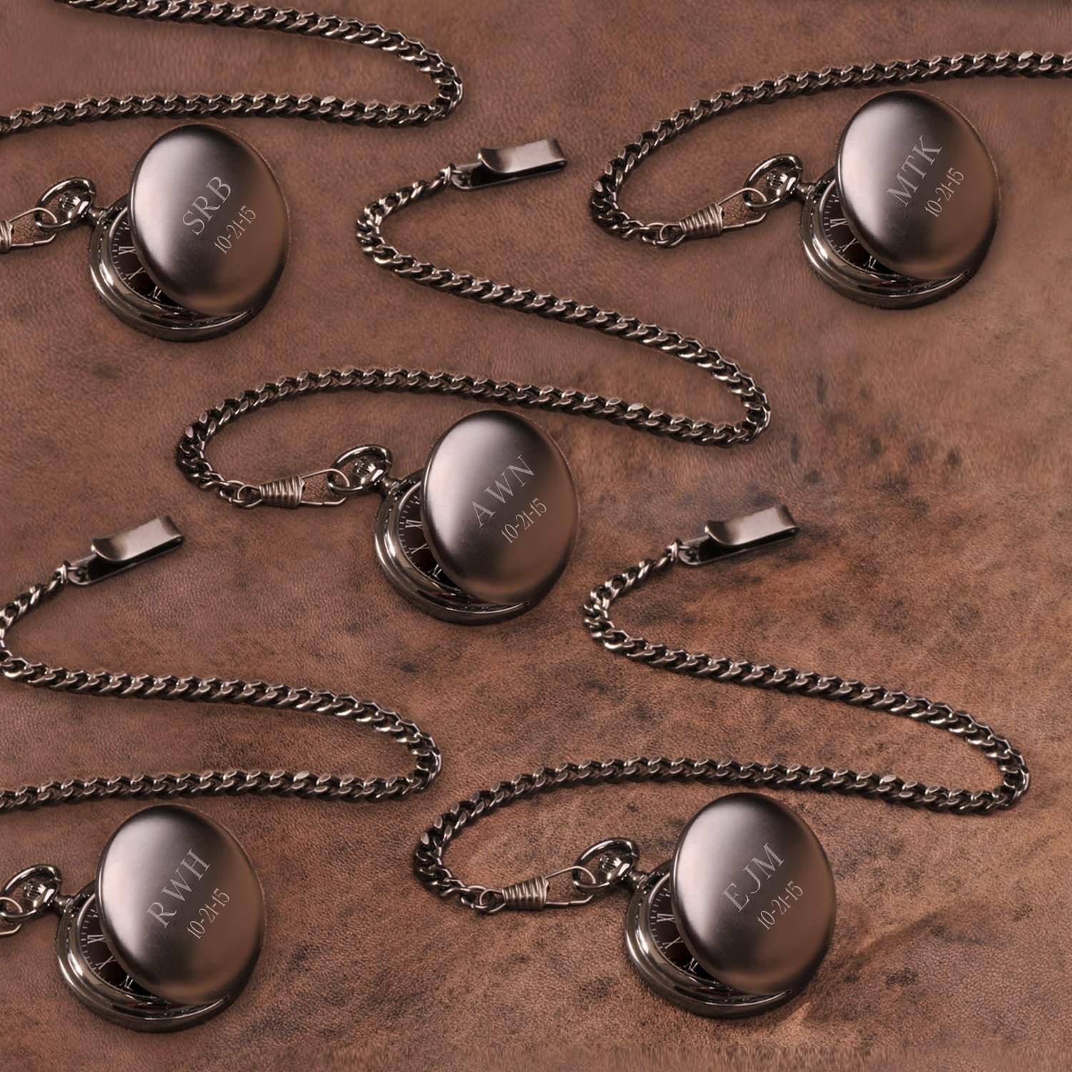 Set of 5 Personalized Gunmetal Pocket Watches