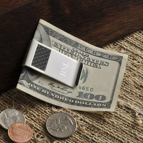 Buy Personalized Money Clip - Carbon Fiber - Silver Plated