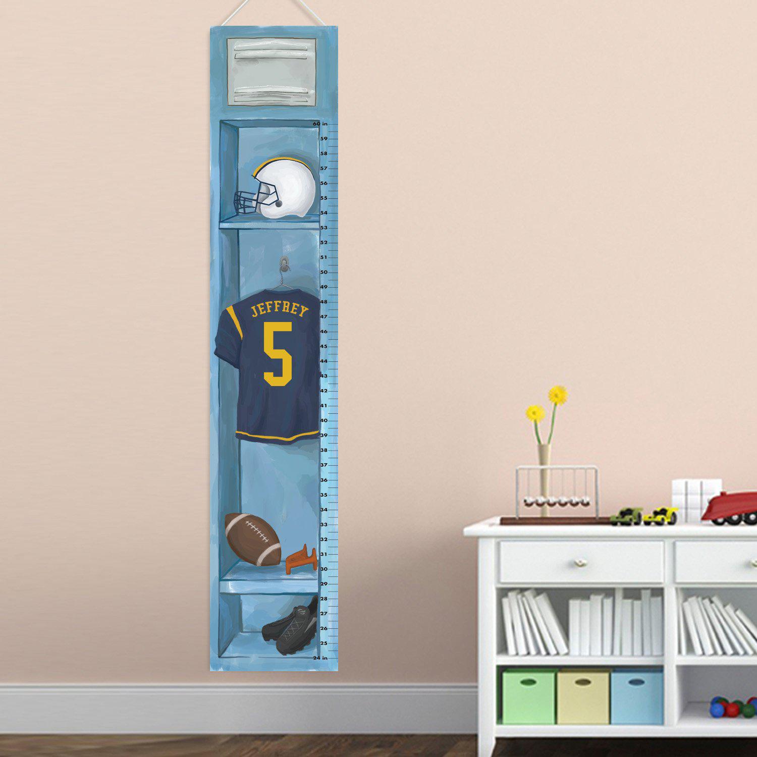Personalized Sports Locker Growth Chart for Boys - Football Height Chart