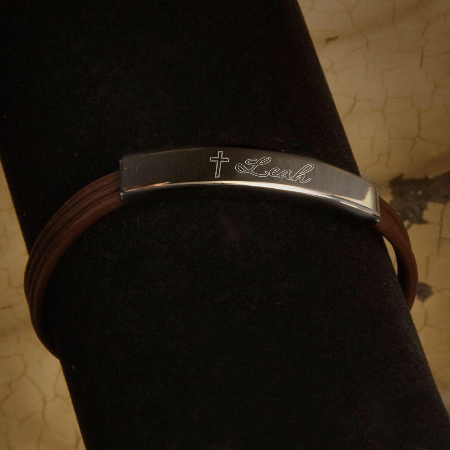 Inspirational Leather Bracelets With Engraved Cross