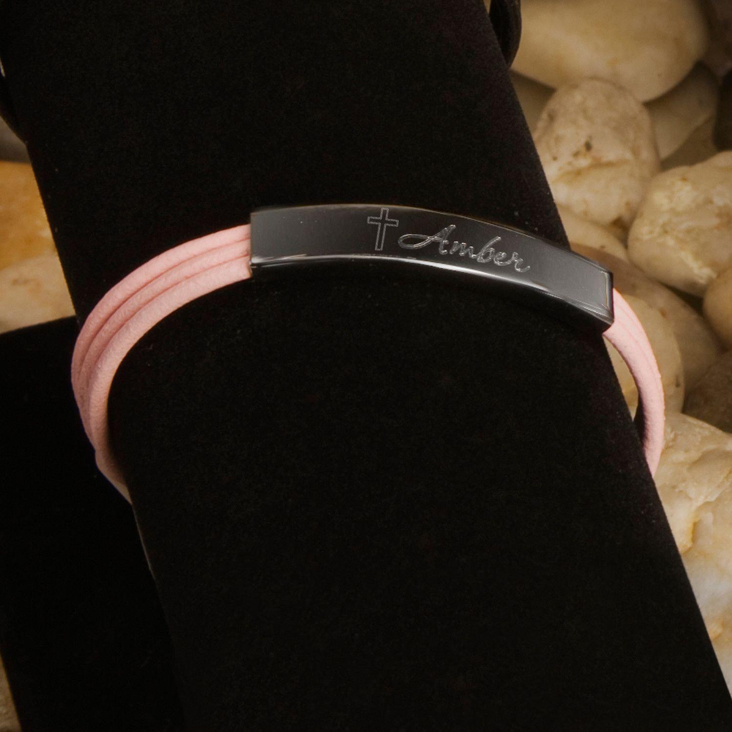 Inspirational Leather Bracelets with Engraved Cross