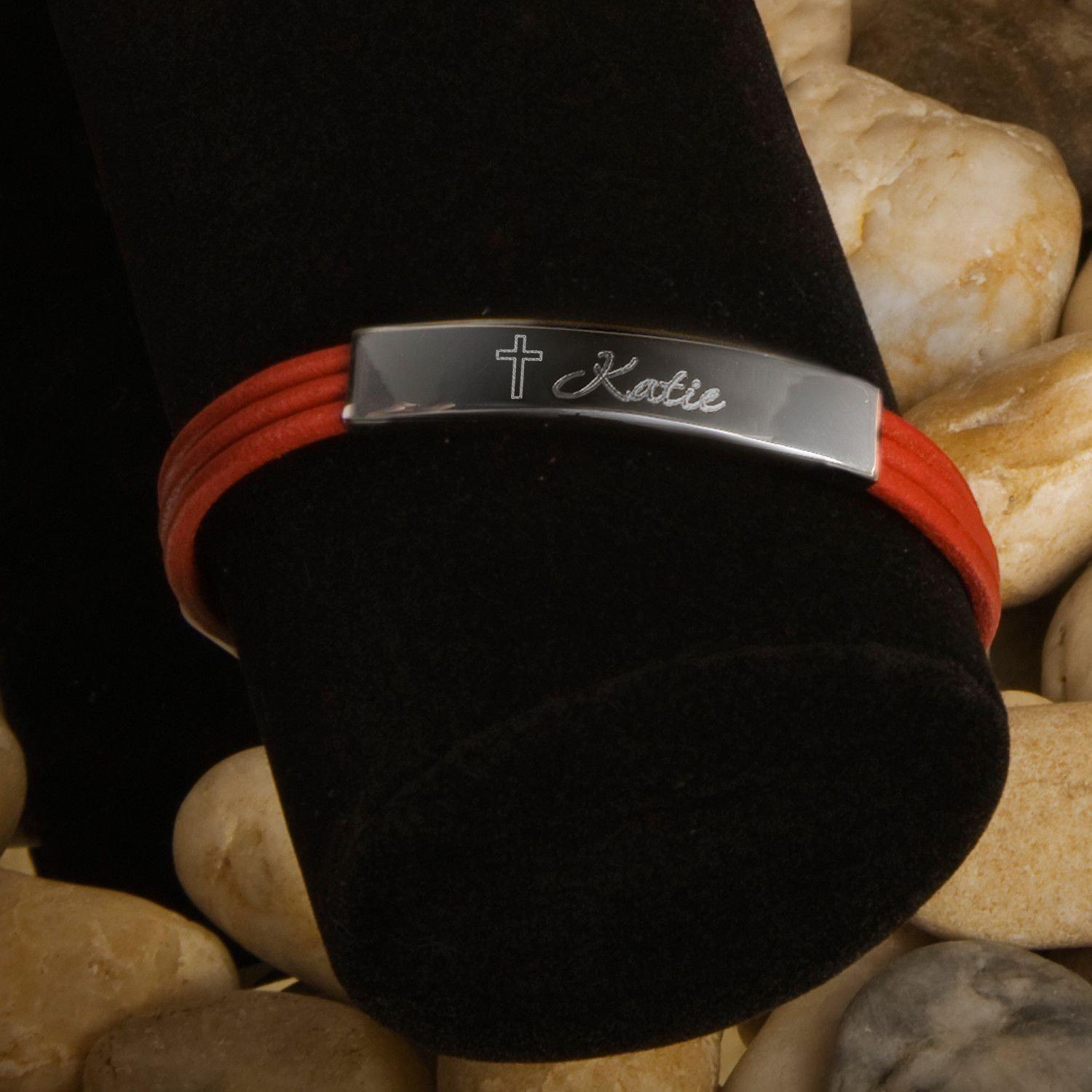 Inspirational Leather Bracelets with Engraved Cross