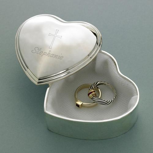 Personalized Inspirational Heart Trinket Box w/Engraved Cross