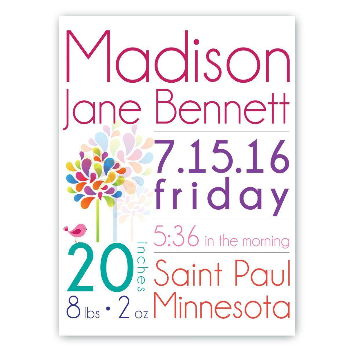 Personalized Baby Girl Announcement Canvas Sign