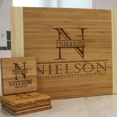 Buy Personalized 11x14 Bamboo Cutting Board & Set of 4 Bamboo Coasters