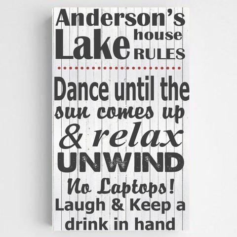 Personalized Lake House Rules Canvas Sign