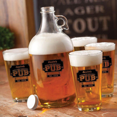 Buy Personalized Growler Gift Set with 4 Pint Glasses - 64oz.