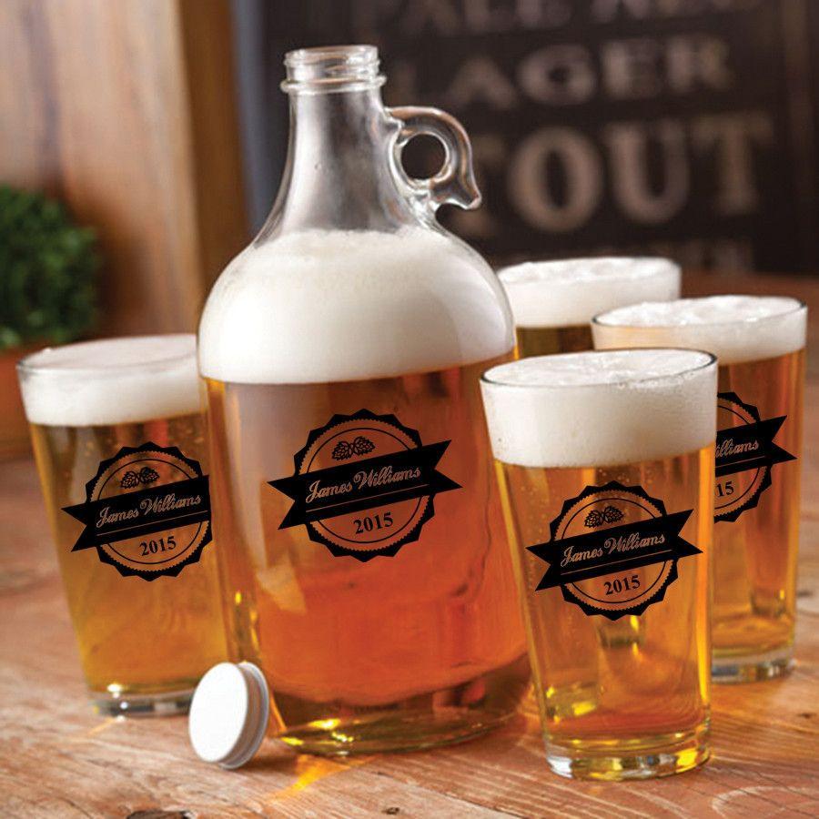 Personalized Glass Beer Growler and Pint Glass Set