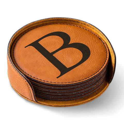 Buy Personalized Round Vegan Leather Coaster Set - 4 Colors